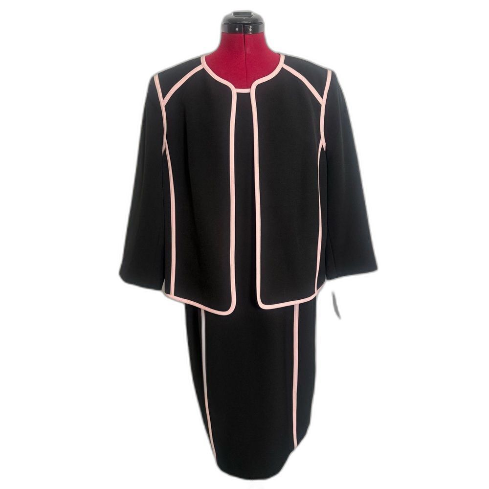 NWT Kasper Jacket Dress Women Size 16 Black/Tutu Pink 2-Piece Set Blazer & Dress